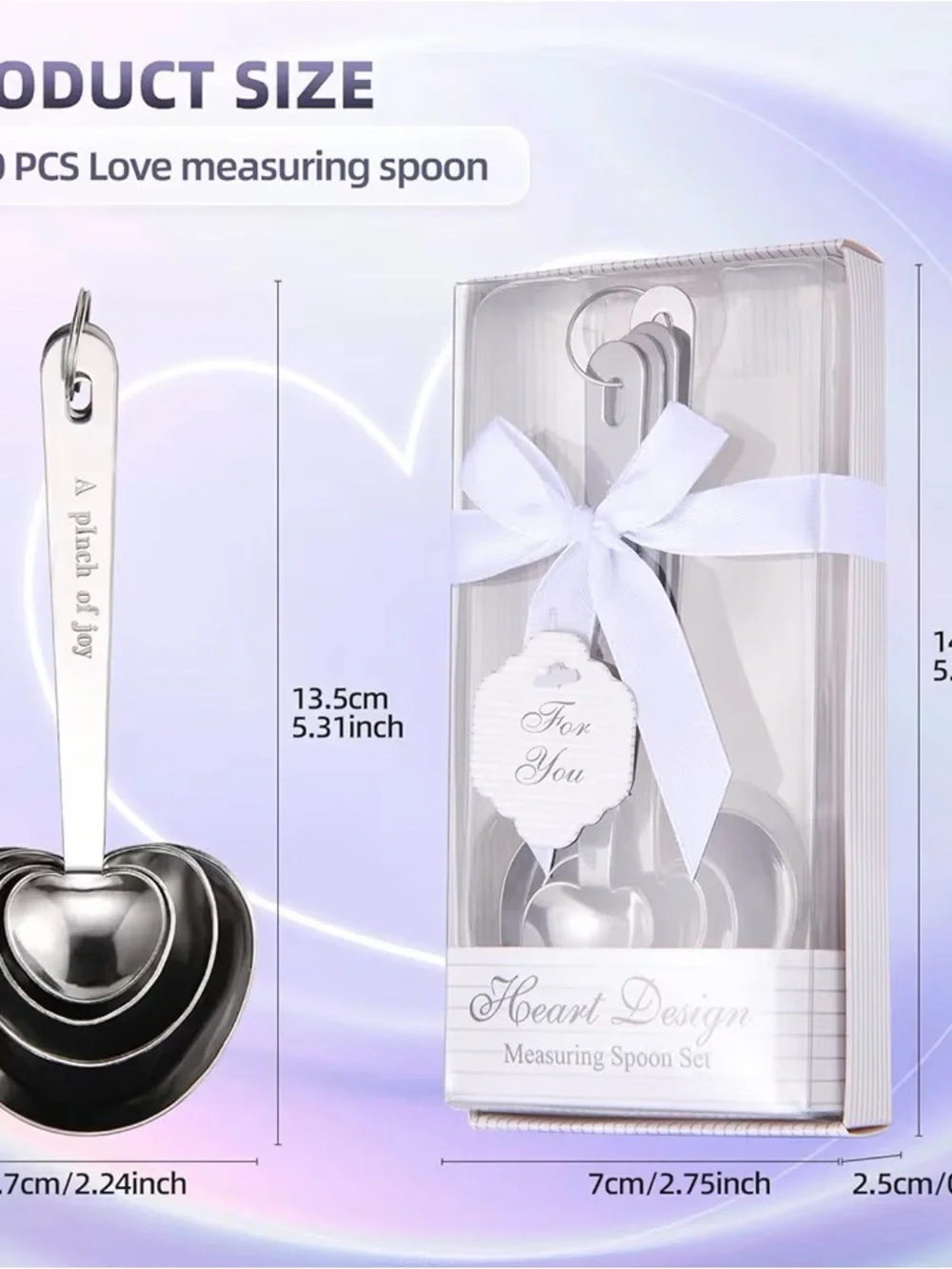 Heart Design Stainless Steel Measuring Spoon Set Gift Box & Ribbon shower gift